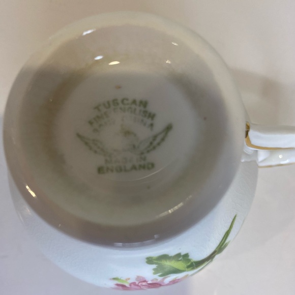 Vtg Tuscan Fine Bone China Teacup and Saucer with Pink Mums - Picture 8 of 10